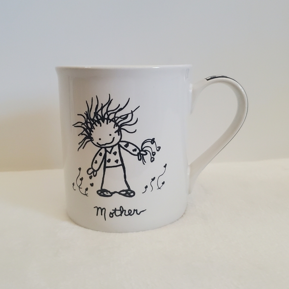 𝅺ENESCO Mother Glossy White Black Coffee Cup Mug 16 Oz